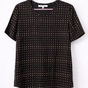 Equipment Femme Black Silk Blouse Gold Crescent Moon Print Size M